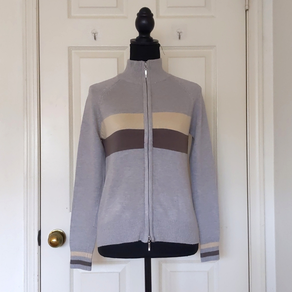The Limited Rayon Spandex Multicolor Stripe 3" Neck Full Zip Long Sleeve Sweater